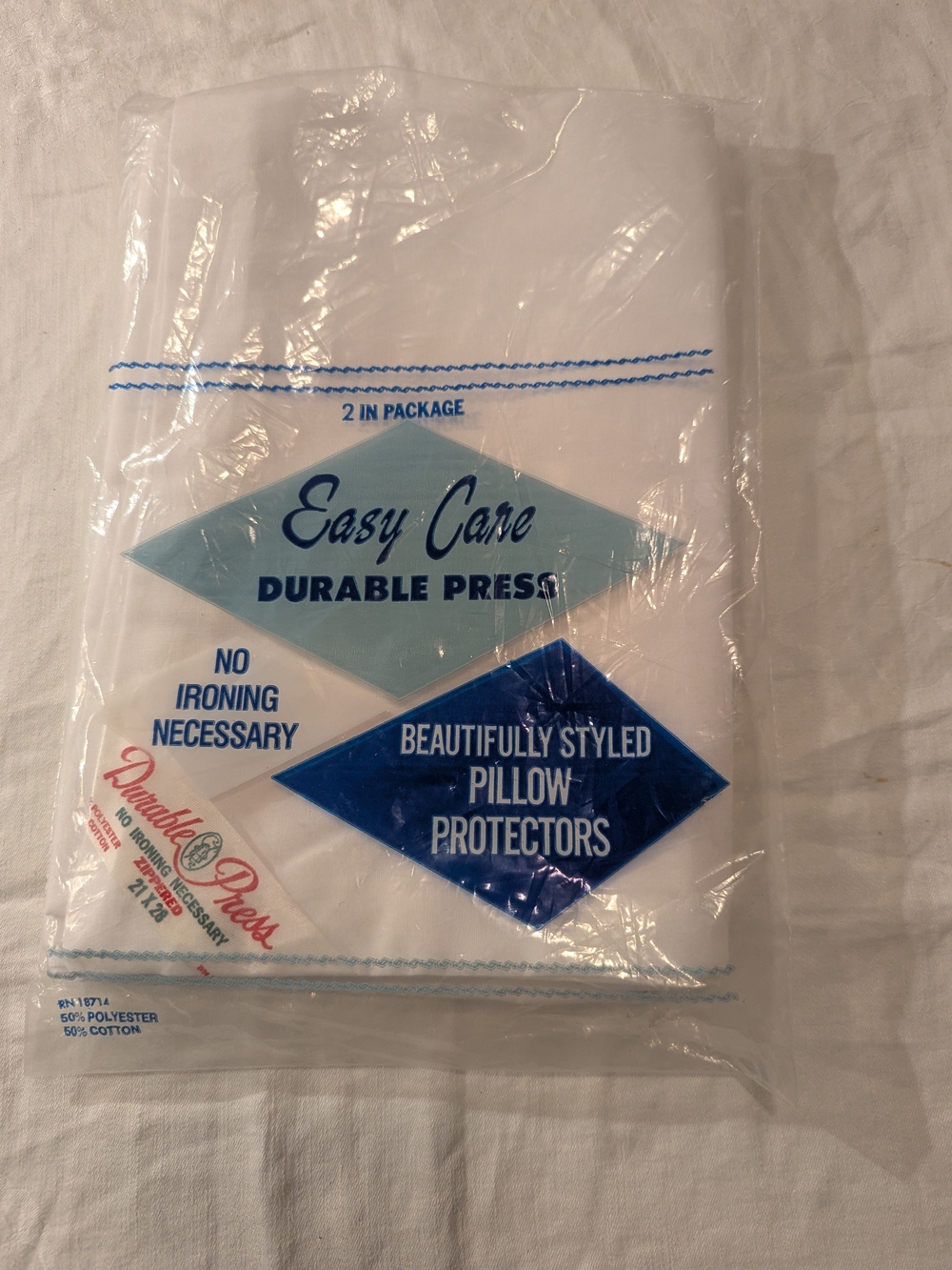 White Durable Press Pillow Protectors - 2 Pack. Vintage
